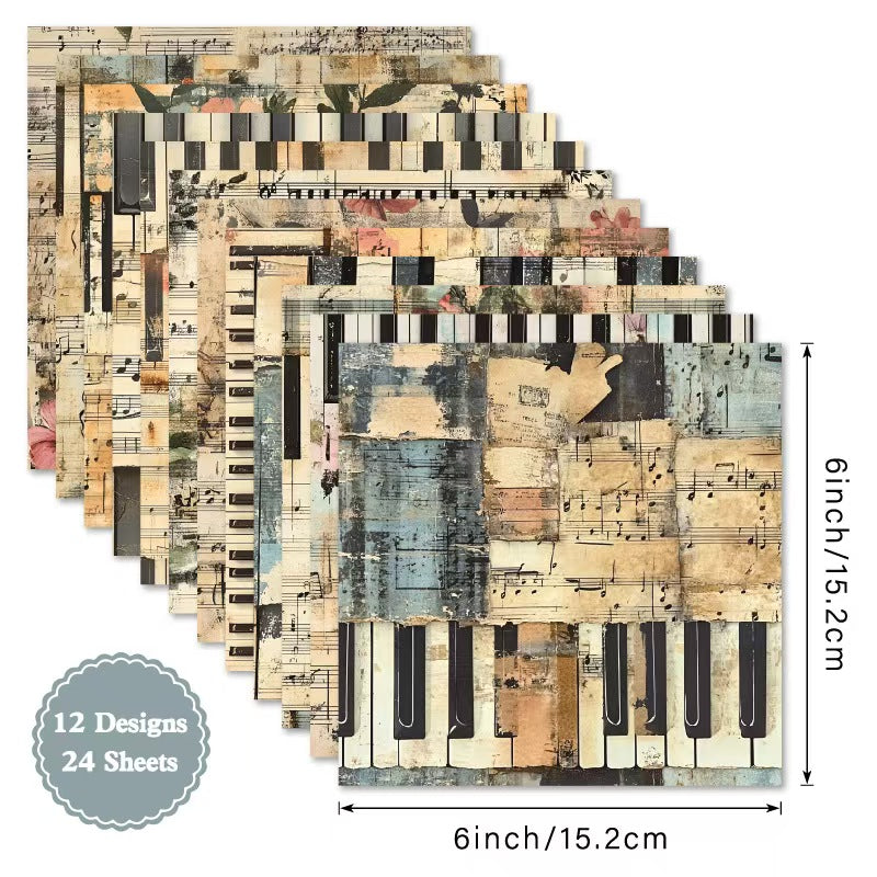 24 Sheets 6 Inch Aesthetic Pattern Paper Retro Material Paper For Scrapbooking Junk Journal Planner Supplies (24 sheets/pack)