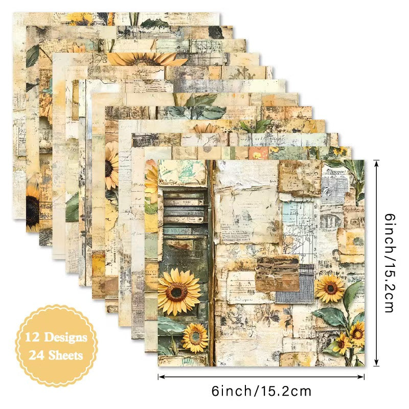 24 Sheets 6 Inch Aesthetic Pattern Paper Retro Material Paper For Scrapbooking Junk Journal Planner Supplies (24 sheets/pack)