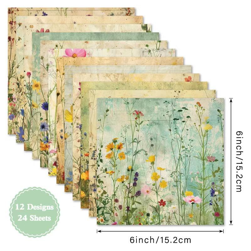 24 Sheets 6 Inch Aesthetic Pattern Paper Retro Material Paper For Scrapbooking Junk Journal Planner Supplies (24 sheets/pack)