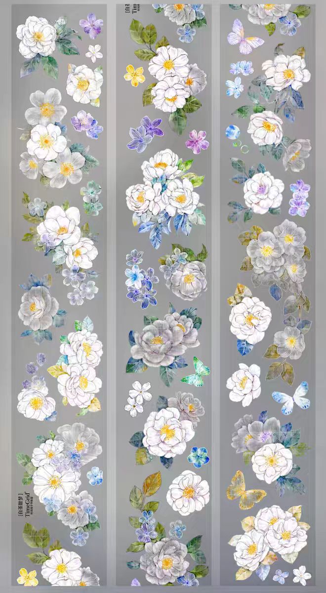 INS Style Pastel Flower Pre-Cut PET/ Washi Tape, Decorative Adhesive Tape for Scrapbooking, Bullet Journal, DIY Craft & Gift Wrapping