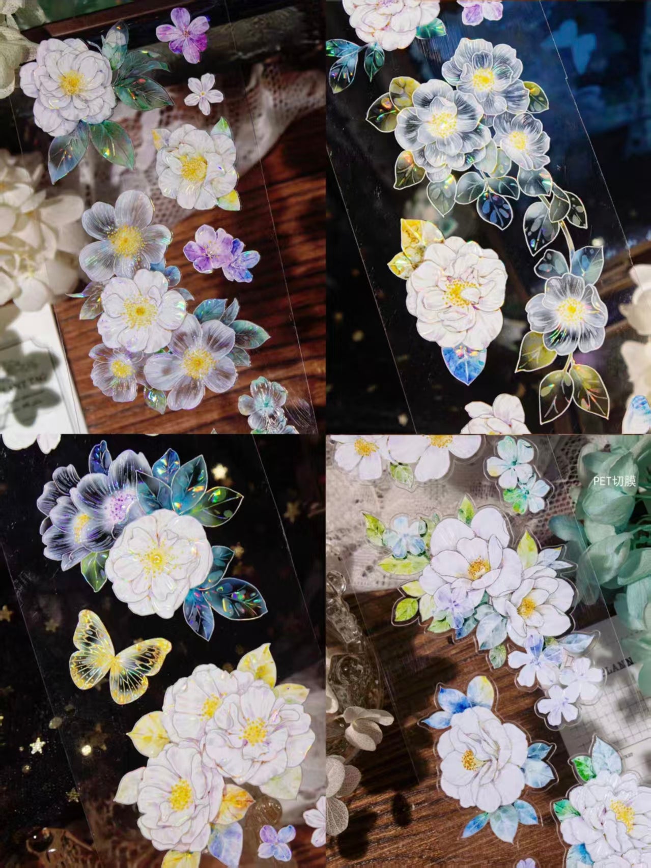 INS Style Pastel Flower Pre-Cut PET/ Washi Tape, Decorative Adhesive Tape for Scrapbooking, Bullet Journal, DIY Craft & Gift Wrapping