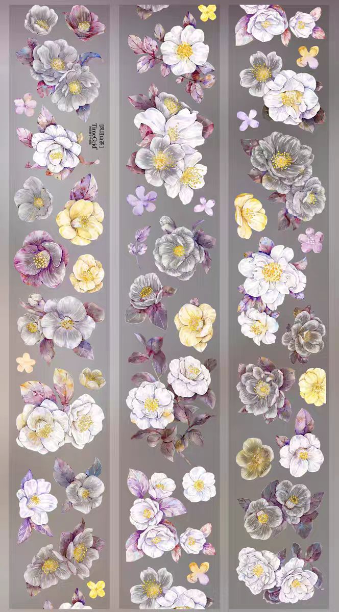 INS Style Pastel Flower Pre-Cut PET/ Washi Tape, Decorative Adhesive Tape for Scrapbooking, Bullet Journal, DIY Craft & Gift Wrapping