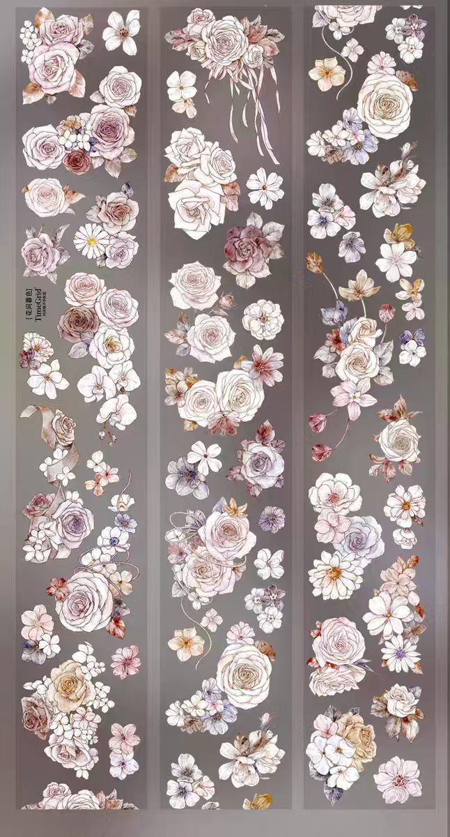 INS Style Pastel Flower Pre-Cut PET/ Washi Tape, Decorative Adhesive Tape for Scrapbooking, Bullet Journal, DIY Craft & Gift Wrapping