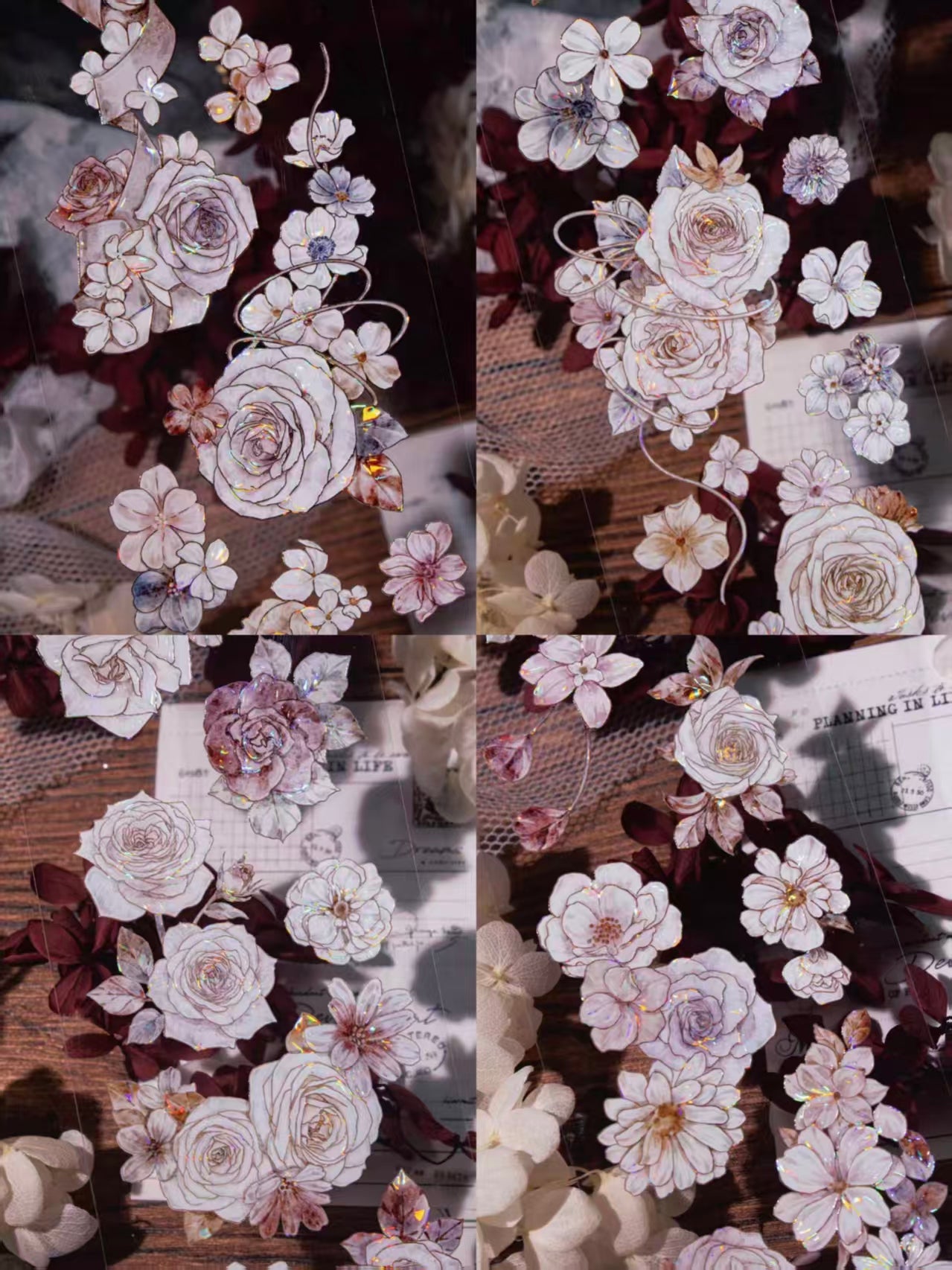 INS Style Pastel Flower Pre-Cut PET/ Washi Tape, Decorative Adhesive Tape for Scrapbooking, Bullet Journal, DIY Craft & Gift Wrapping