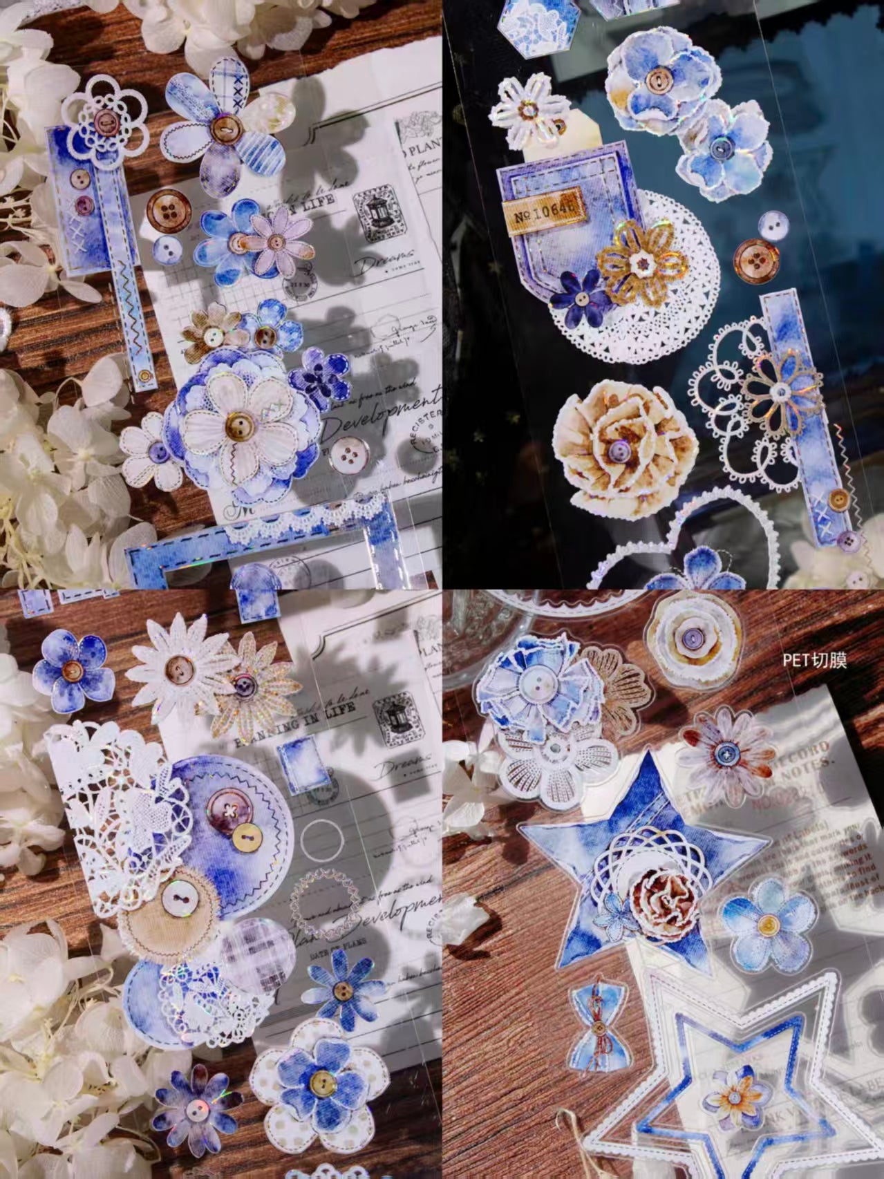 INS Style Pastel Flower Pre-Cut PET/ Washi Tape, Decorative Adhesive Tape for Scrapbooking, Bullet Journal, DIY Craft & Gift Wrapping
