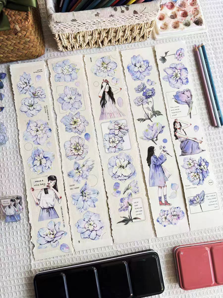 Floral & Character Washi/PET Tape for Journaling (10m/roll)
