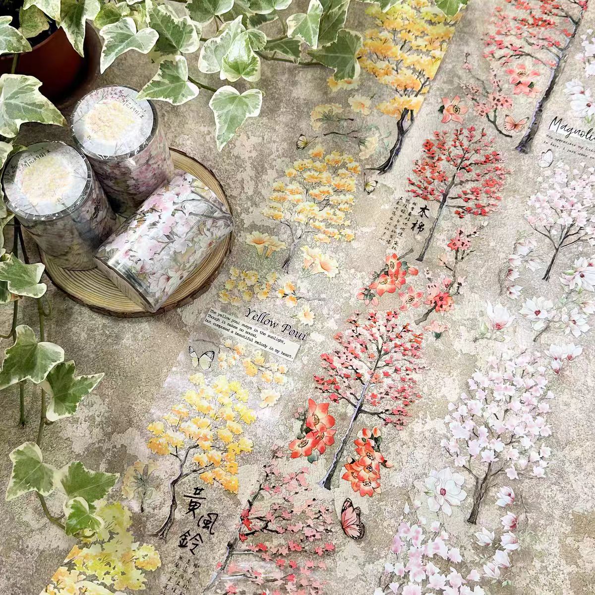 Tree Pattern Transparent PET Tape | Decorative Journal Tape for Scrapbooking & Planners