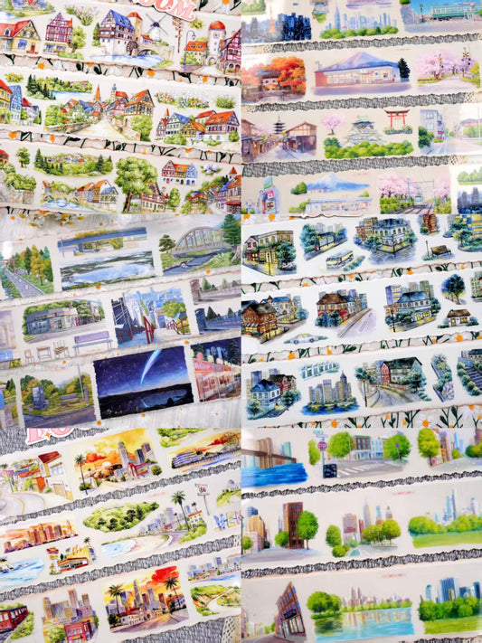 Cityscape PET Tape | Urban Architecture Decorative Tape for Journal Scrapbooking DIY