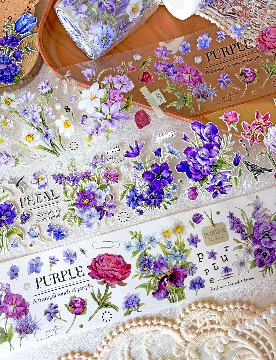 Die Cut Floral Washi/PET Tape, Plant & Flower Decorative Tape for Scrapbooking & Bullet Journal (6m/roll)