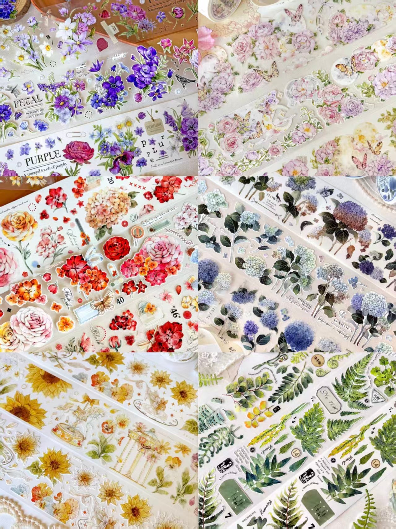 Die Cut Floral Washi/PET Tape, Plant & Flower Decorative Tape for Scrapbooking & Bullet Journal (6m/roll)