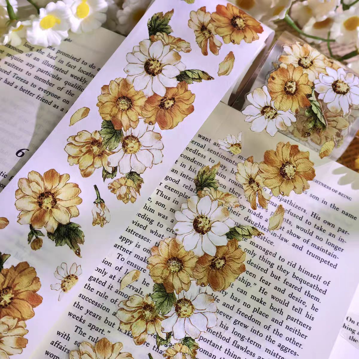 INS Style Pastel Flower Pre-Cut PET/ Washi Tape, Decorative Adhesive Tape for Scrapbooking, Bullet Journal, DIY Craft & Gift Wrapping (5cm*5m/roll)