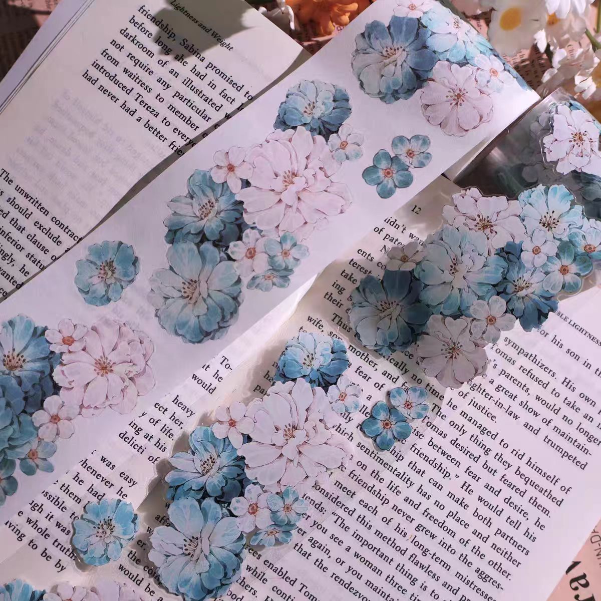 INS Style Pastel Flower Pre-Cut PET/ Washi Tape, Decorative Adhesive Tape for Scrapbooking, Bullet Journal, DIY Craft & Gift Wrapping (5cm*5m/roll)