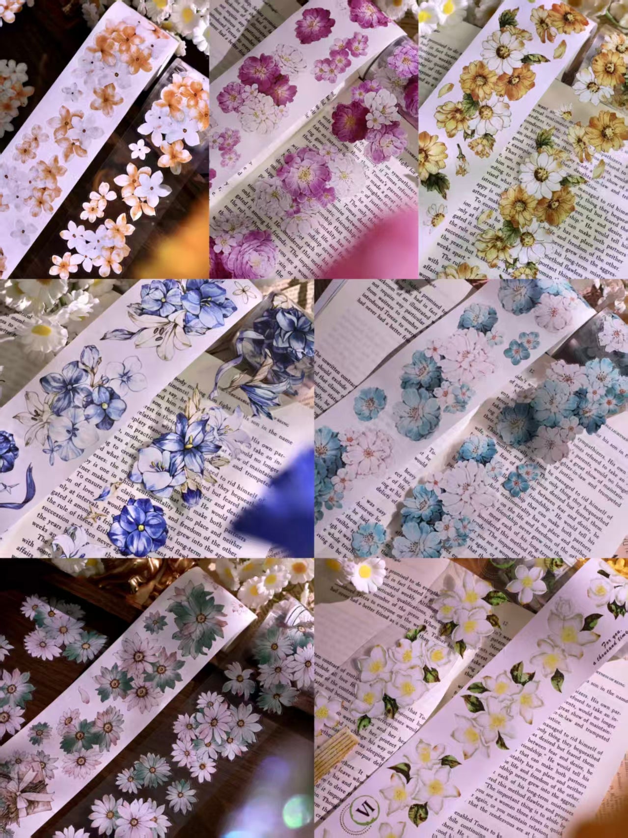 INS Style Pastel Flower Pre-Cut PET/ Washi Tape, Decorative Adhesive Tape for Scrapbooking, Bullet Journal, DIY Craft & Gift Wrapping (5cm*5m/roll)