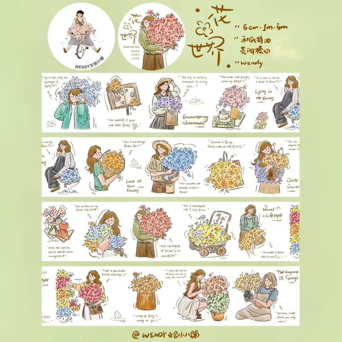 Cute Character Illustration Washi Tape - Minimalist Journal Decorative PET Tape (5m/roll)