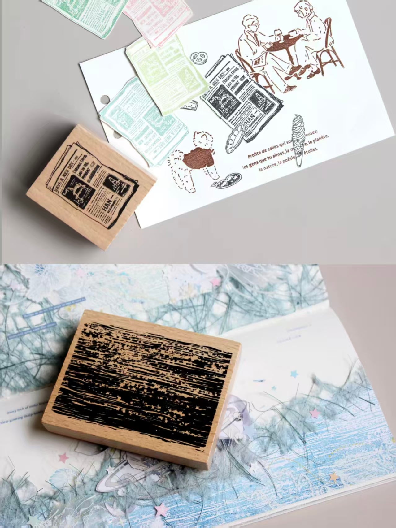 Vintage Wooden Rubber Stamp for DIY Craft & Journaling