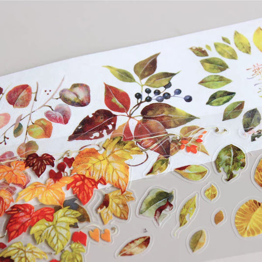 Die Cut Floral Washi/PET Tape, Plant & Flower Decorative Tape for Scrapbooking & Bullet Journal (5m/roll)