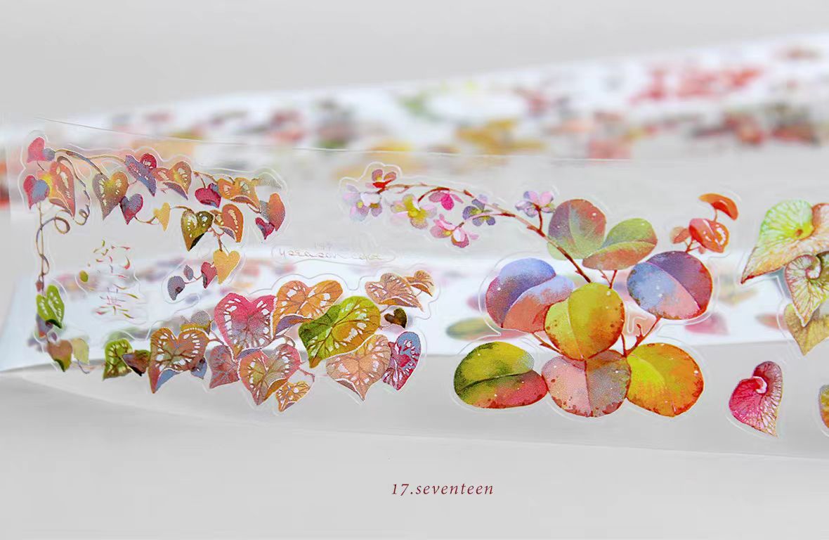 Die Cut Floral Washi/PET Tape, Plant & Flower Decorative Tape for Scrapbooking & Bullet Journal (5m/roll)