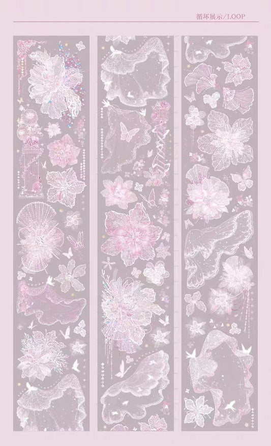 INS Style Pastel Flower PET Tape, Decorative Adhesive Tape for Scrapbooking, Bullet Journal, DIY Craft & Gift Wrapping (7cm*10m/roll)