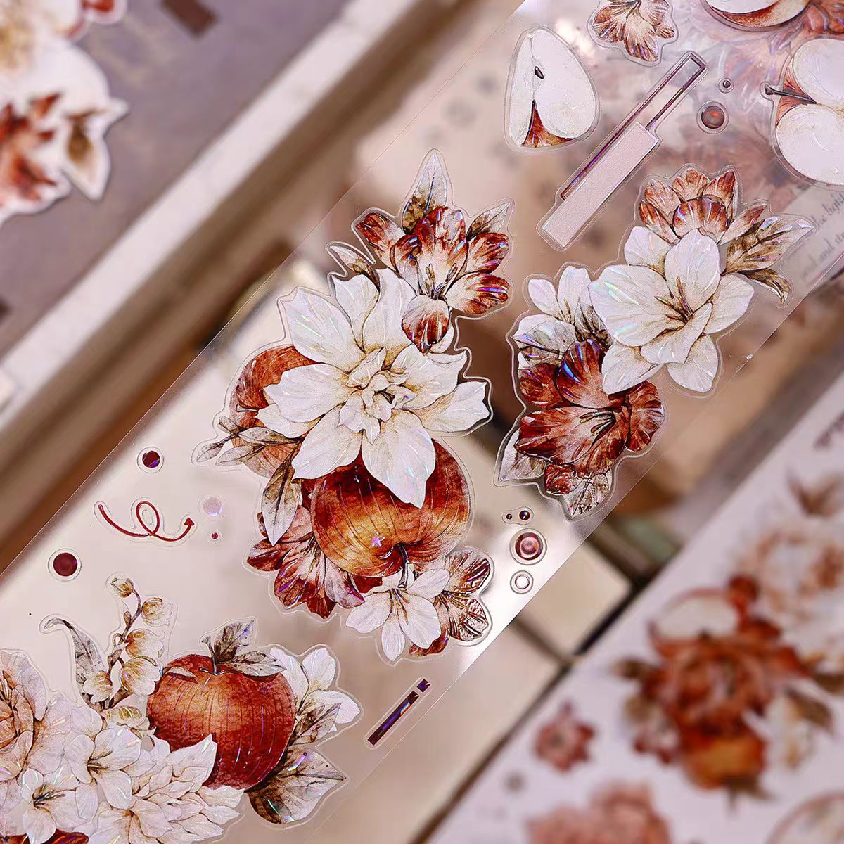 INS Style Pastel Flower Pre-Cut PET/ Washi Tape, Decorative Adhesive Tape for Scrapbooking, Bullet Journal, DIY Craft & Gift Wrapping (6cm*5m/roll)