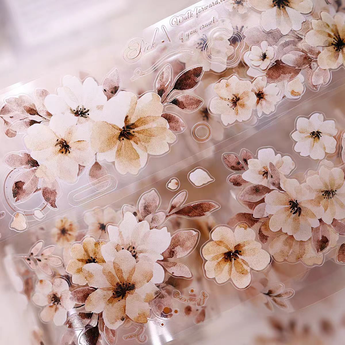 INS Style Pastel Flower Pre-Cut PET/ Washi Tape, Decorative Adhesive Tape for Scrapbooking, Bullet Journal, DIY Craft & Gift Wrapping (5.5cm*6m/roll)