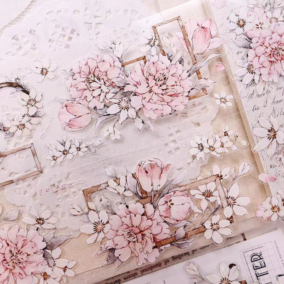 INS Style Pastel Flower Pre-Cut PET/ Washi Tape, Decorative Adhesive Tape for Scrapbooking, Bullet Journal, DIY Craft & Gift Wrapping (5.5cm*6m/roll)