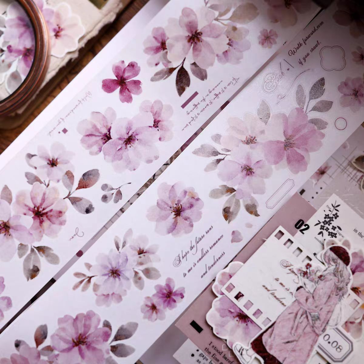 INS Style Pastel Flower Pre-Cut PET/ Washi Tape, Decorative Adhesive Tape for Scrapbooking, Bullet Journal, DIY Craft & Gift Wrapping (5.5cm*6m/roll)