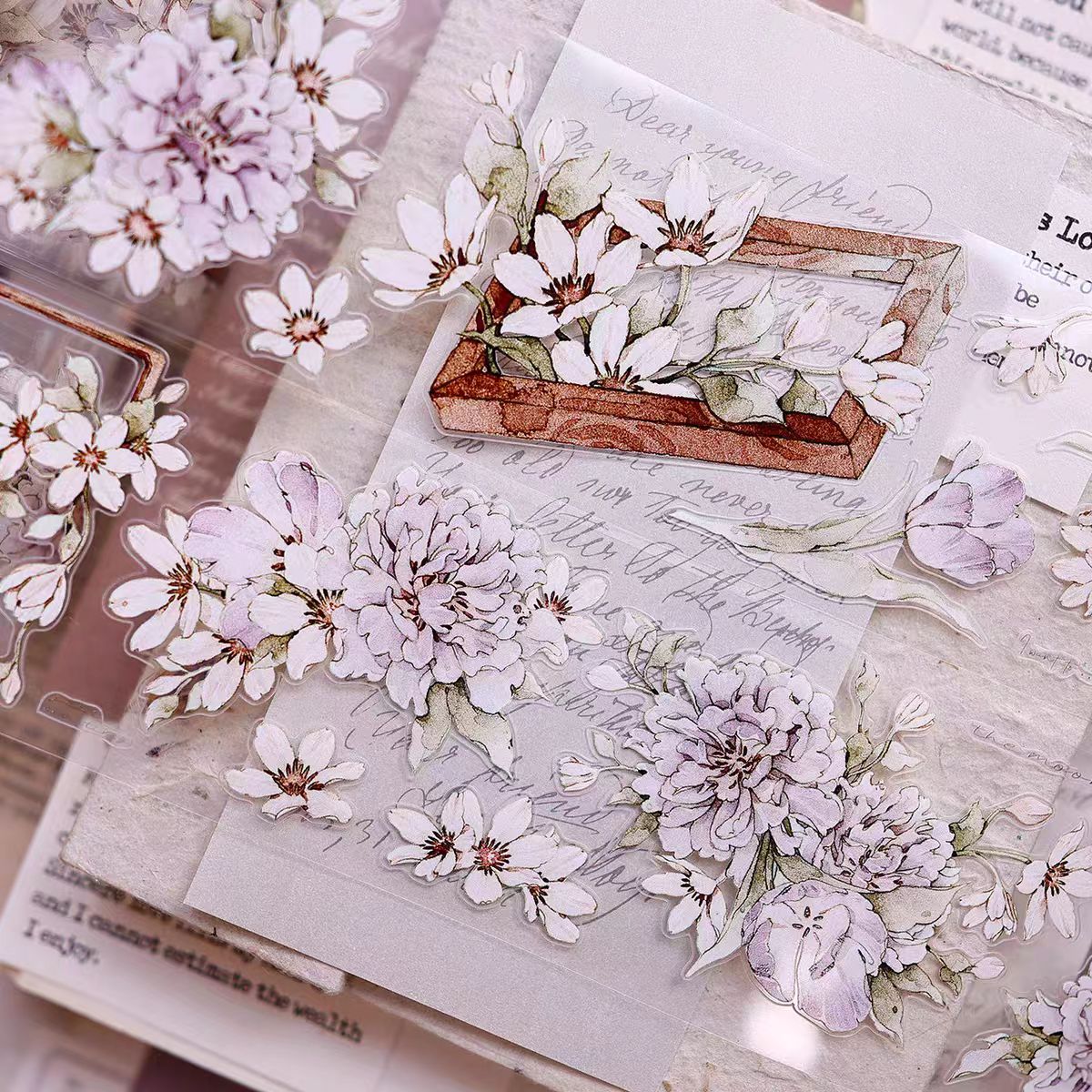 INS Style Pastel Flower Pre-Cut PET/ Washi Tape, Decorative Adhesive Tape for Scrapbooking, Bullet Journal, DIY Craft & Gift Wrapping (5.5cm*6m/roll)