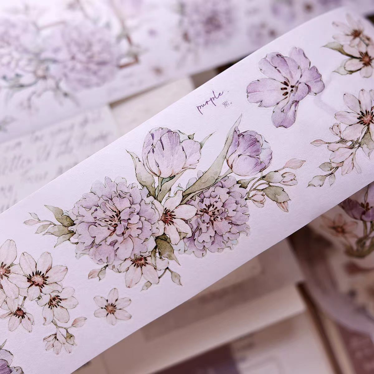 INS Style Pastel Flower Pre-Cut PET/ Washi Tape, Decorative Adhesive Tape for Scrapbooking, Bullet Journal, DIY Craft & Gift Wrapping (5.5cm*6m/roll)