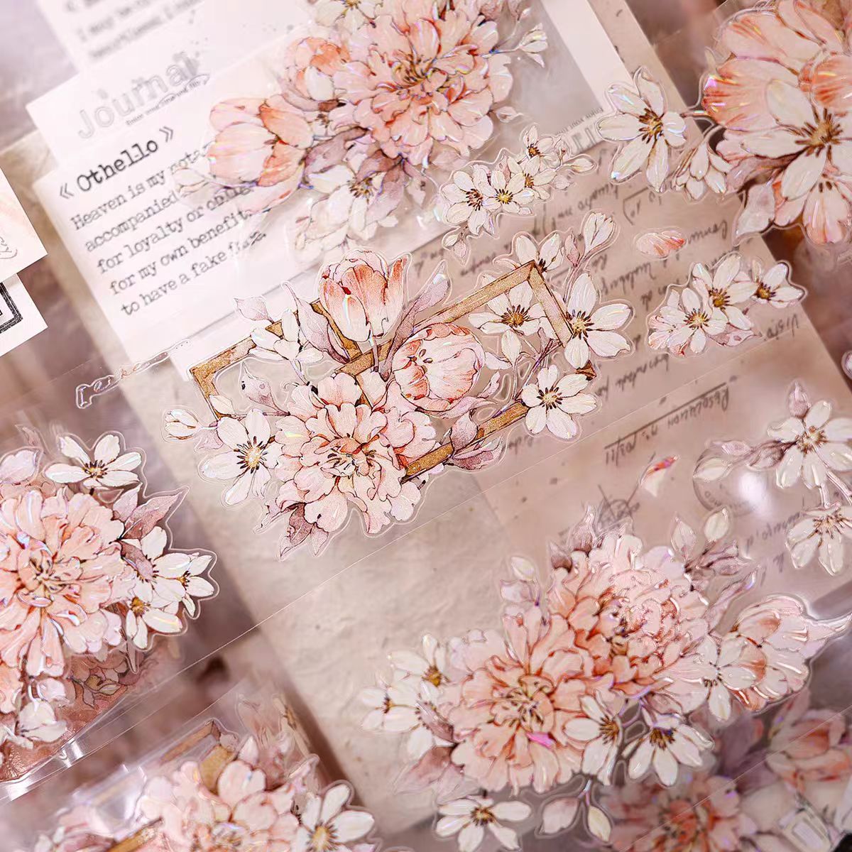 INS Style Pastel Flower Pre-Cut PET/ Washi Tape, Decorative Adhesive Tape for Scrapbooking, Bullet Journal, DIY Craft & Gift Wrapping (5.5cm*6m/roll)