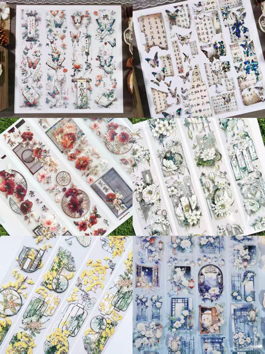 Chinese Style PET Tape Vintage Traditional Pattern Decorative Tape for Scrapbooking Journaling
