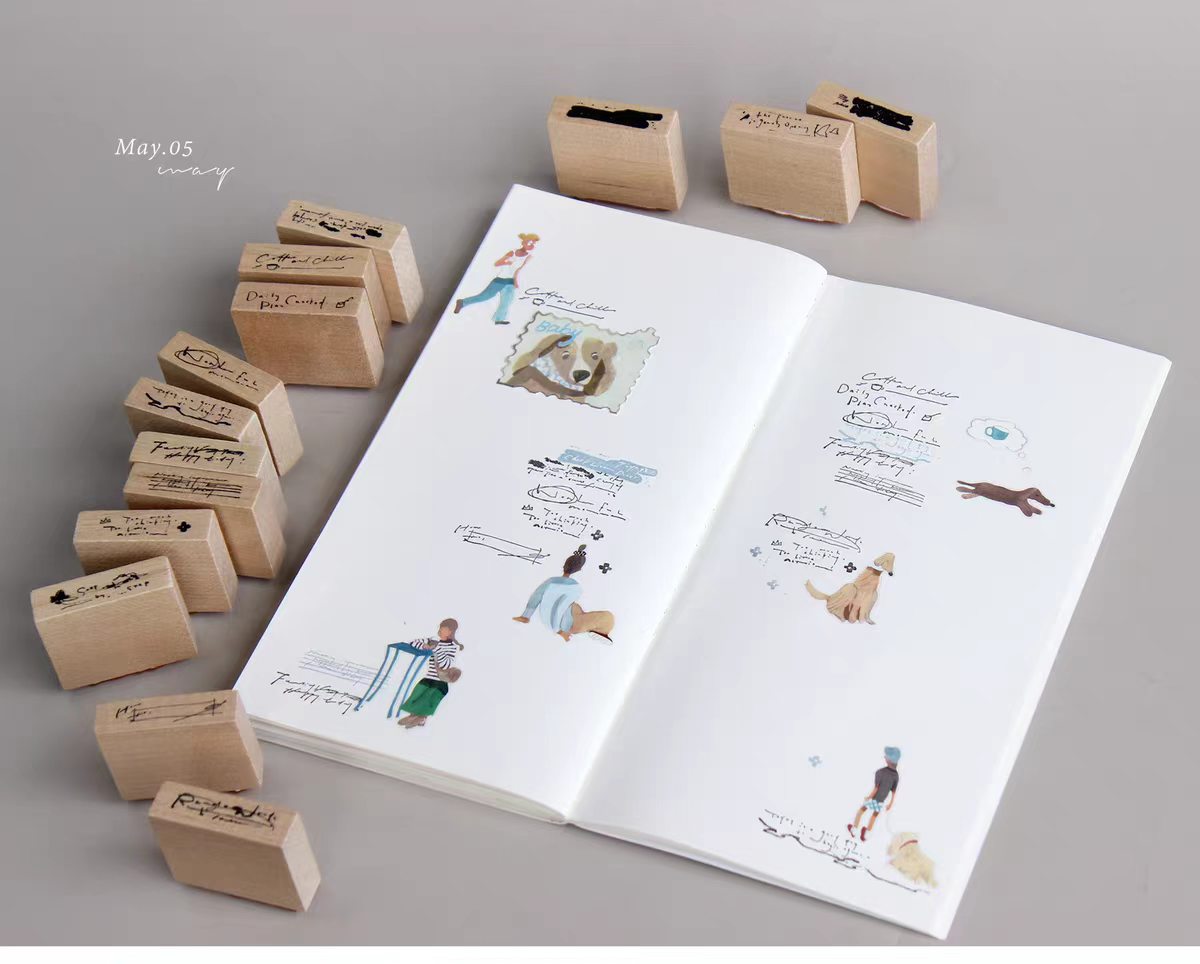 Wooden stamp set (7.5*7.5*4cm) 14pcs/set