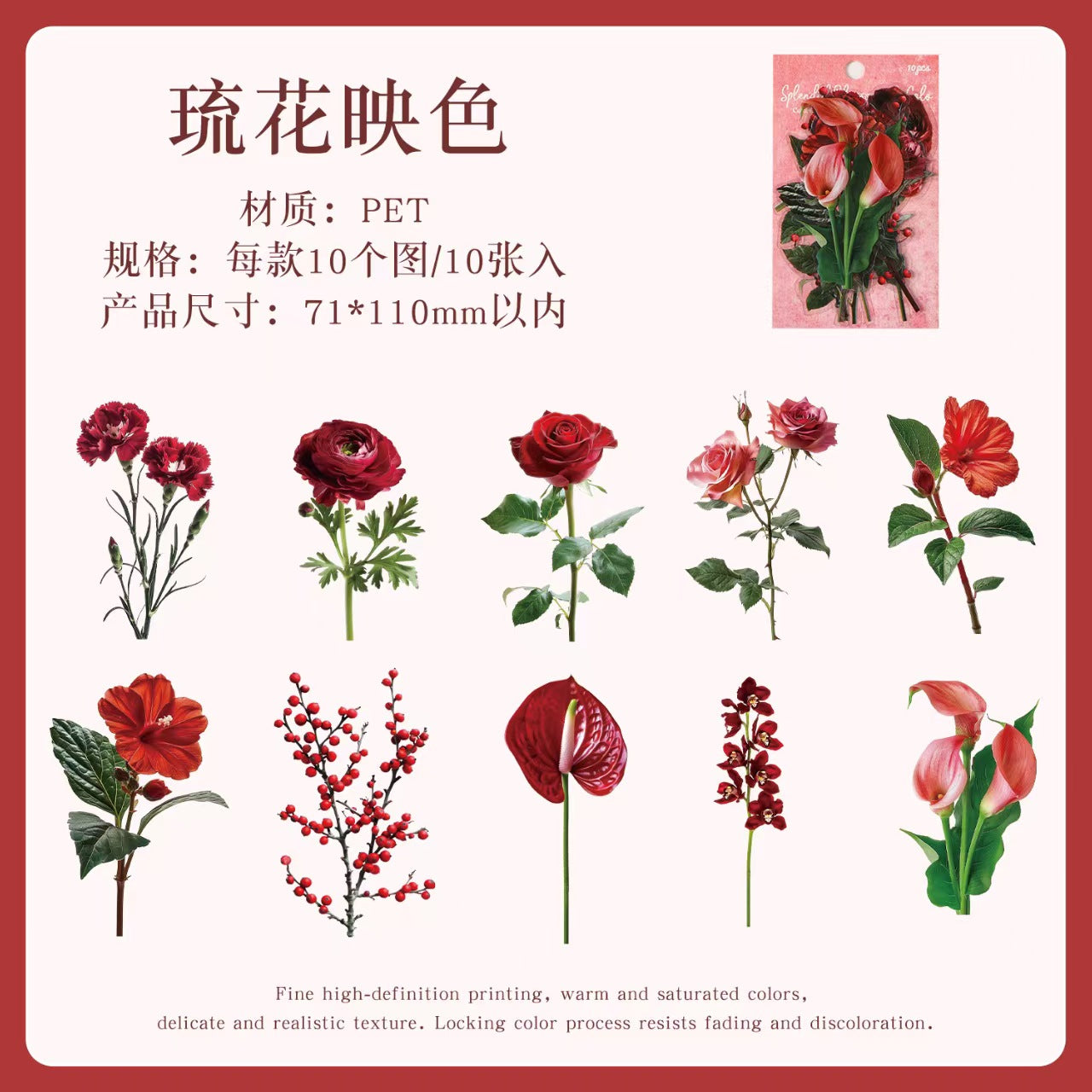 Journal flower PET sticker packs (10pcs/pack)