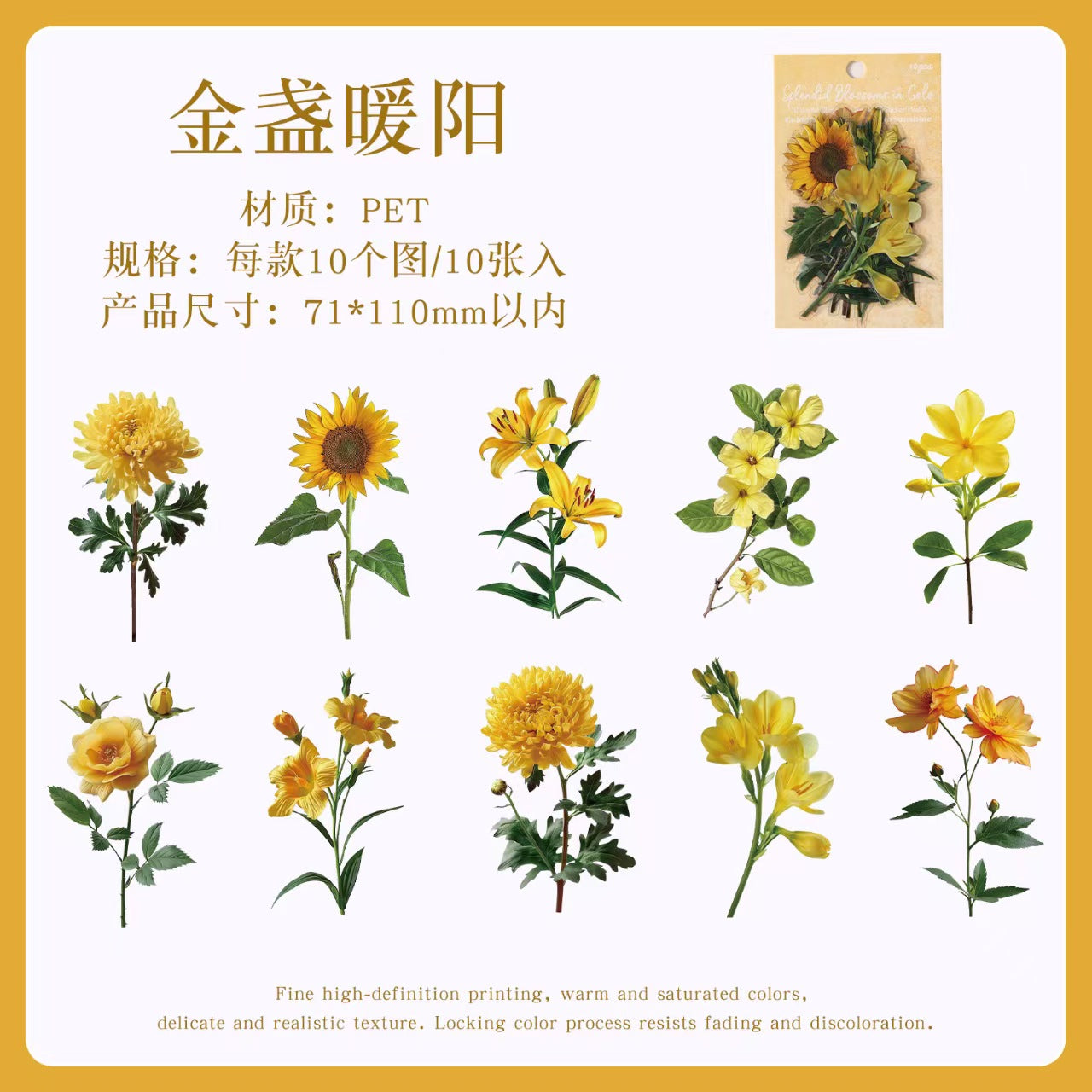Journal flower PET sticker packs (10pcs/pack)