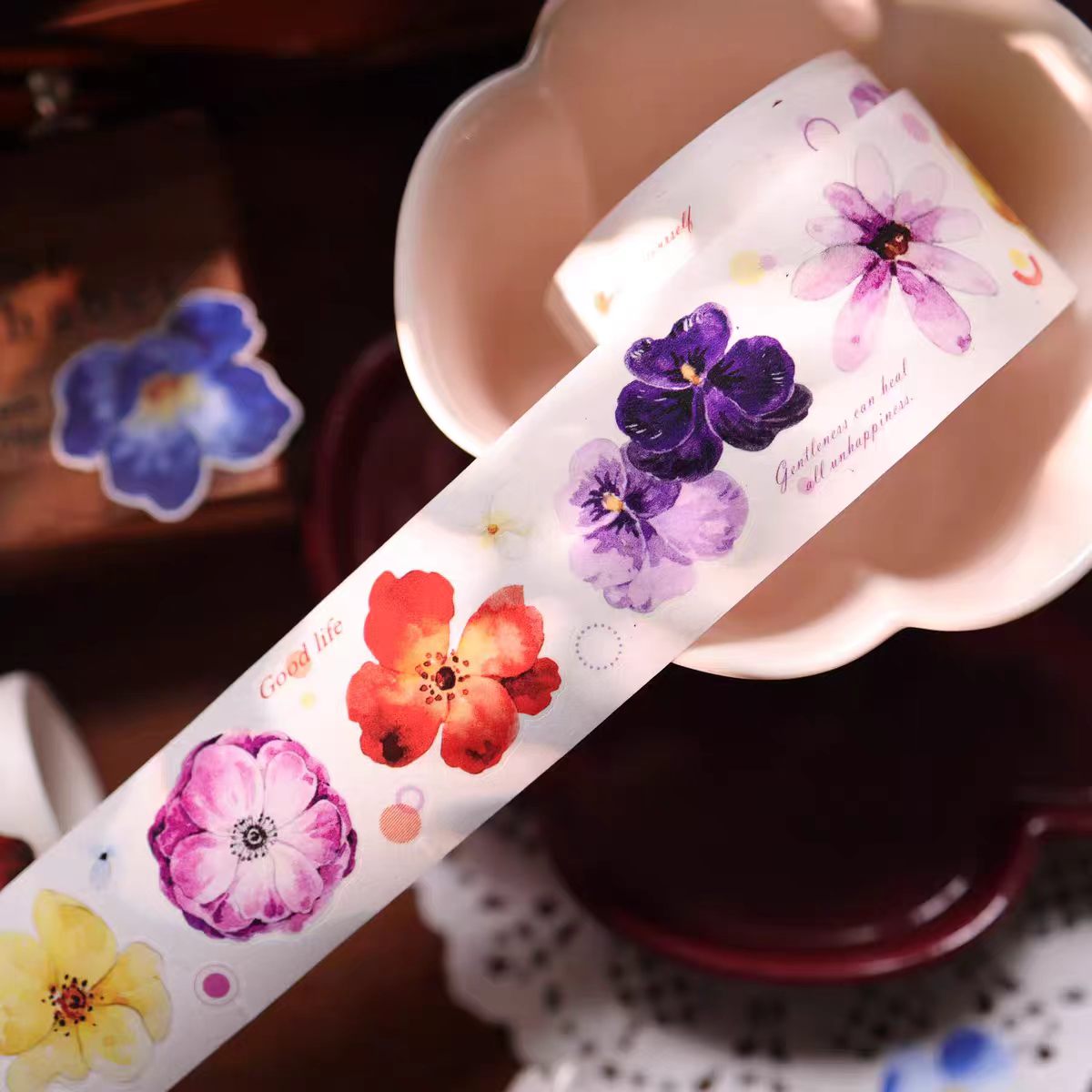 Floral Pattern Washi & PET Tape Set - Decorative Adhesive Tape for Journaling, Scrapbooking & Craft Projects