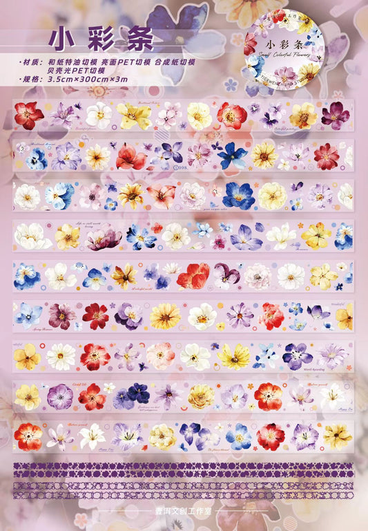 Floral Pattern Washi & PET Tape Set - Decorative Adhesive Tape for Journaling, Scrapbooking & Craft Projects
