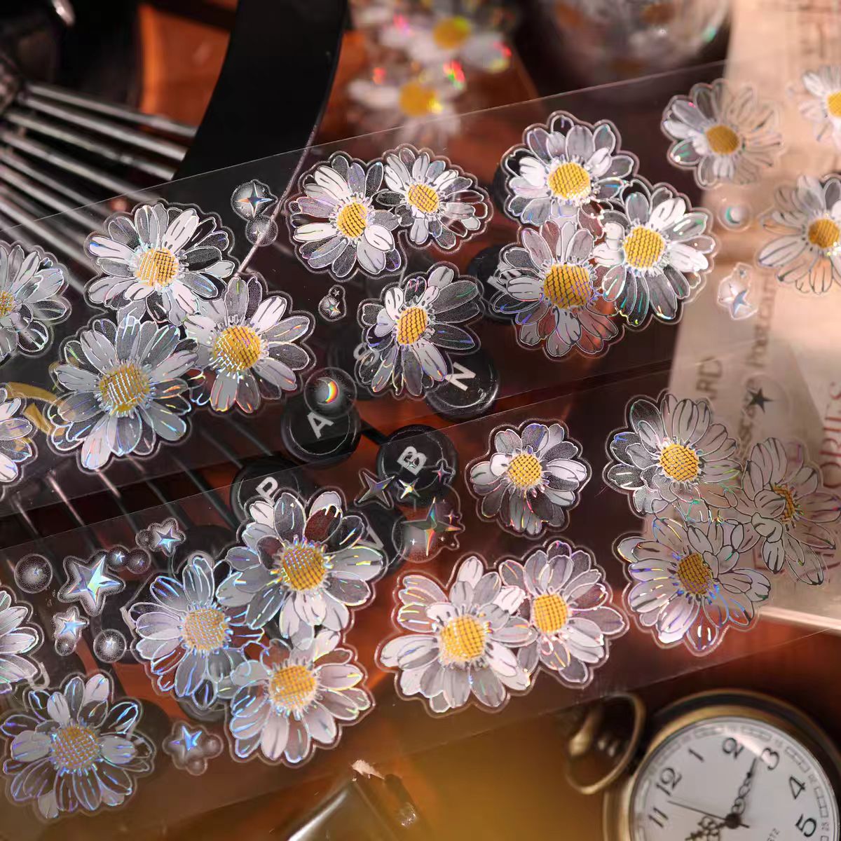 Floral Pattern Pre-cut PET Tape - Decorative Adhesive Tape for Journaling, Scrapbooking & Craft Projects