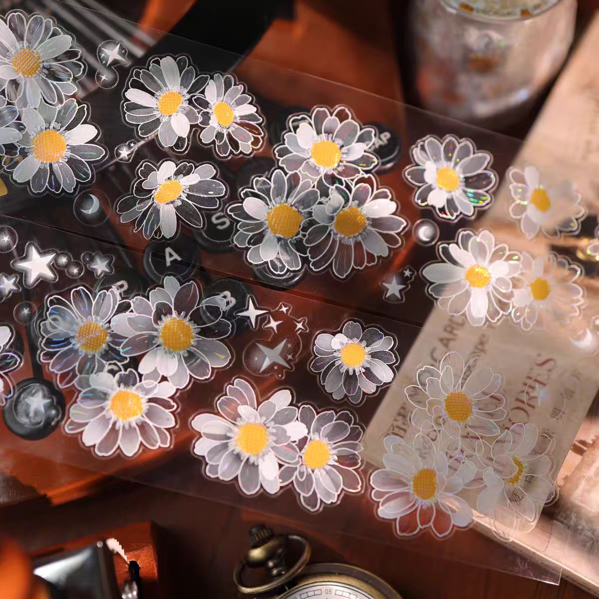 Floral Pattern Pre-cut PET Tape - Decorative Adhesive Tape for Journaling, Scrapbooking & Craft Projects