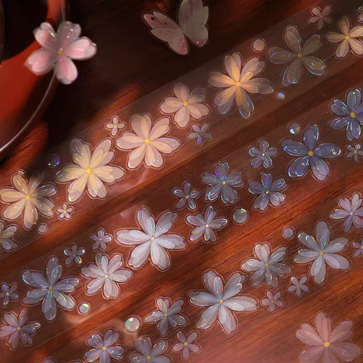 Floral Pattern Pre-cut Washi & PET Tape Set - Decorative Adhesive Tape for Journaling, Scrapbooking & Craft Projects