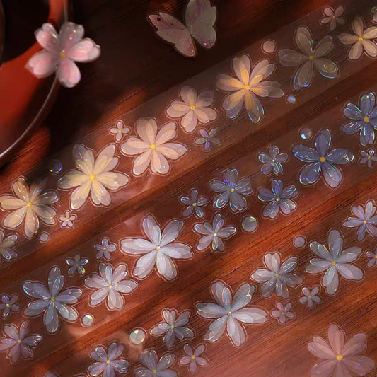 Floral Pattern Pre-cut Washi & PET Tape Set - Decorative Adhesive Tape for Journaling, Scrapbooking & Craft Projects