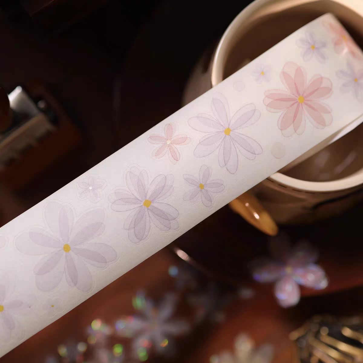 Floral Pattern Pre-cut Washi & PET Tape Set - Decorative Adhesive Tape for Journaling, Scrapbooking & Craft Projects
