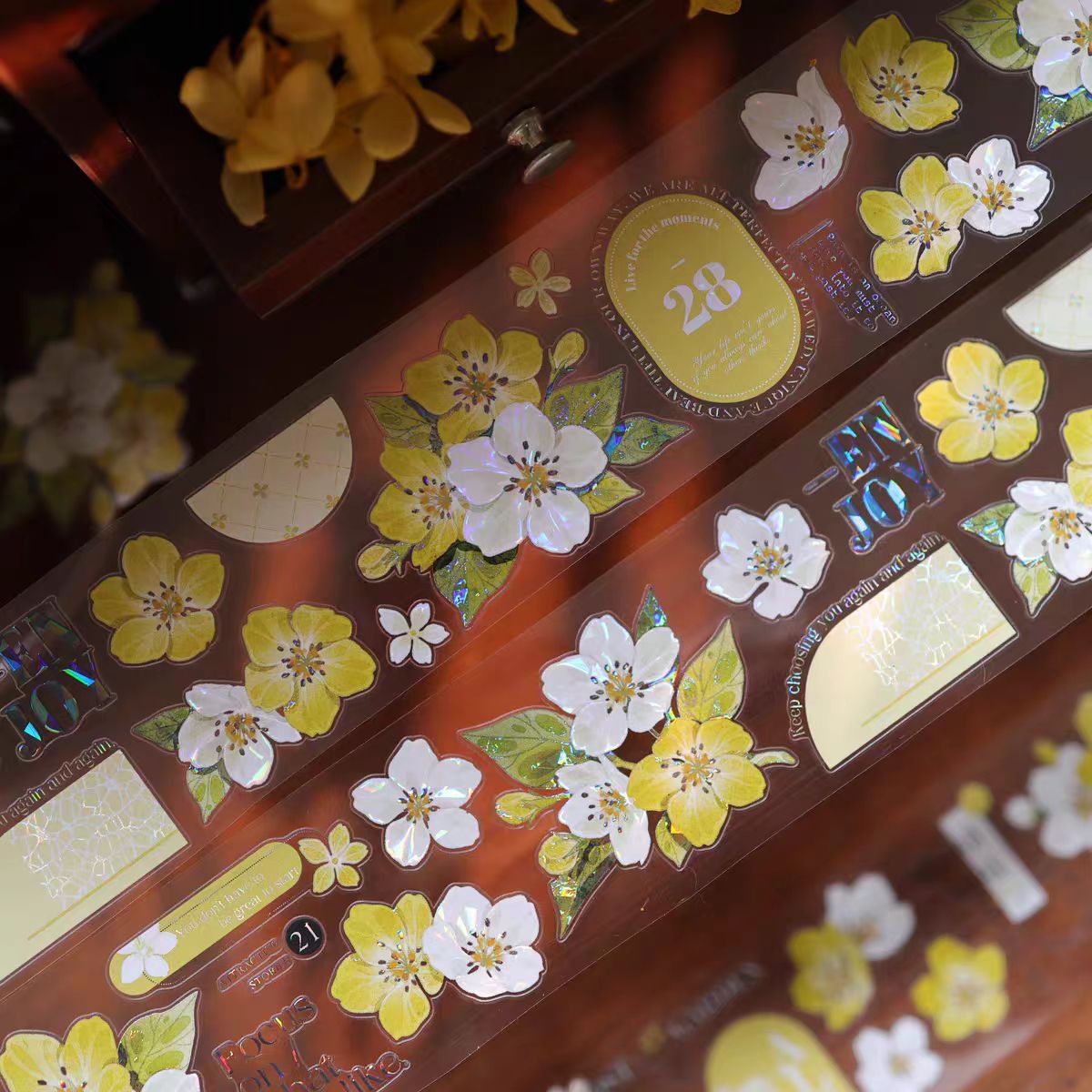 Floral Pattern Pre-cut Washi & PET Tape Set - Decorative Adhesive Tape for Journaling, Scrapbooking & Craft Projects