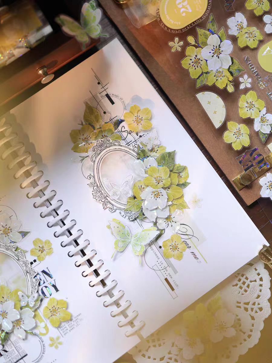 Floral Pattern Pre-cut Washi & PET Tape Set - Decorative Adhesive Tape for Journaling, Scrapbooking & Craft Projects