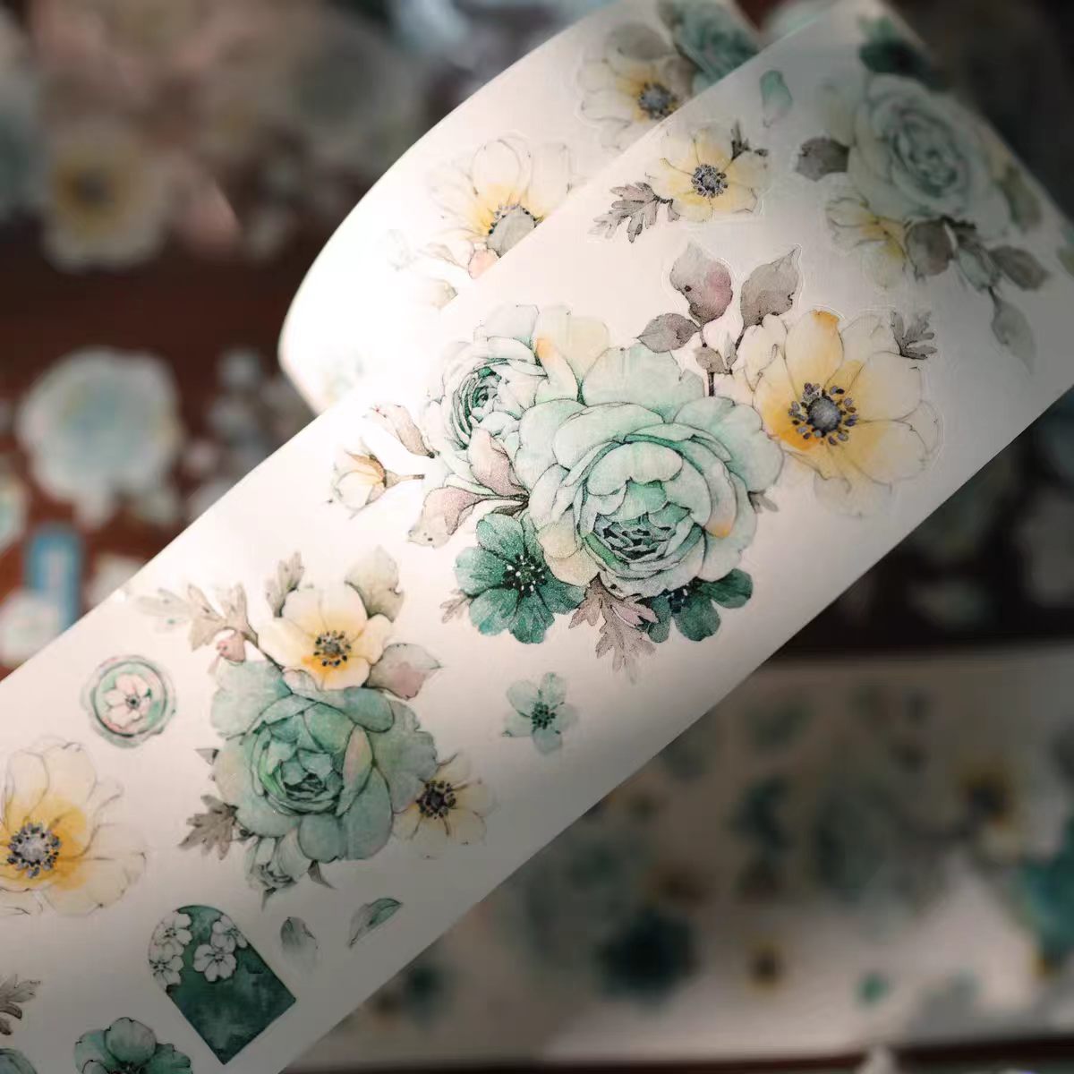 Floral Pattern Pre-cut Washi & PET Tape Set - Decorative Adhesive Tape for Journaling, Scrapbooking & Craft Projects
