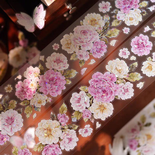 Floral Pattern Pre-cut Washi & PET Tape Set - Decorative Adhesive Tape for Journaling, Scrapbooking & Craft Projects