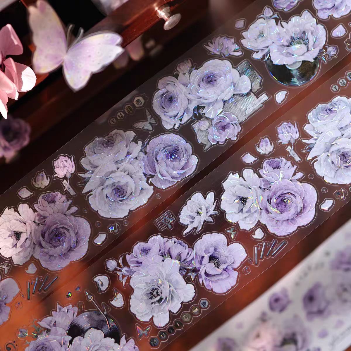 Floral Pattern Pre-cut Washi & PET Tape Set - Decorative Adhesive Tape for Journaling, Scrapbooking & Craft Projects