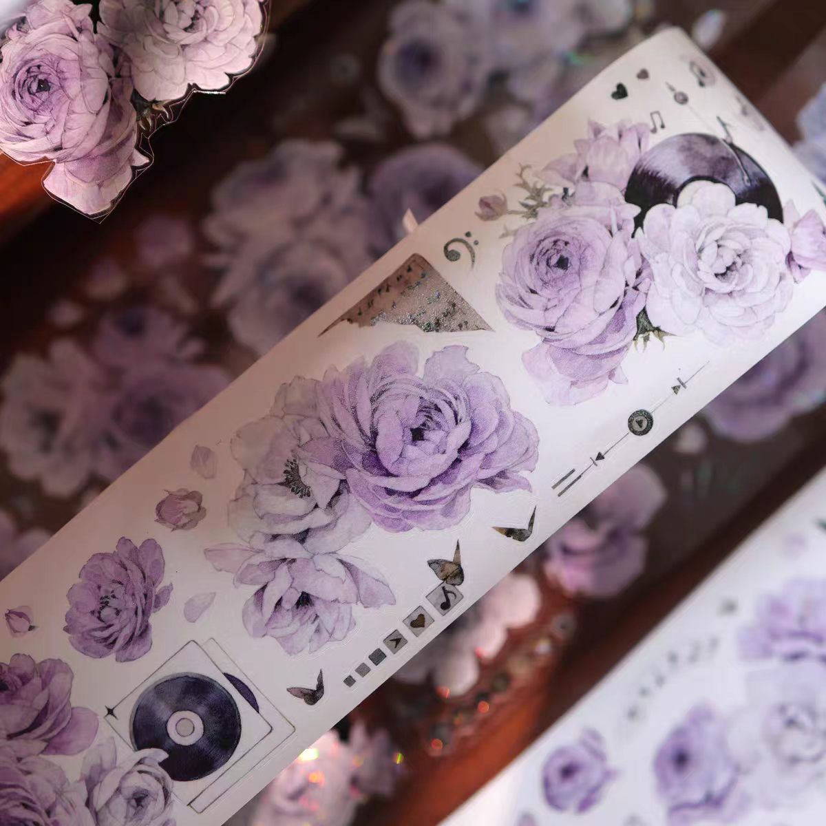 Floral Pattern Pre-cut Washi & PET Tape Set - Decorative Adhesive Tape for Journaling, Scrapbooking & Craft Projects