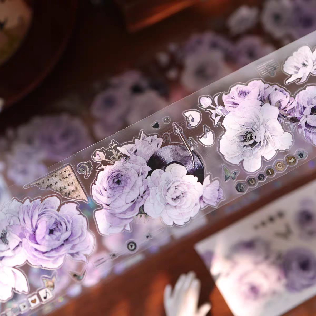 Floral Pattern Pre-cut Washi & PET Tape Set - Decorative Adhesive Tape for Journaling, Scrapbooking & Craft Projects