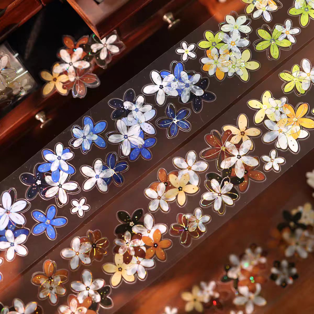 Floral Pattern Pre-cut PET Tape - Decorative Adhesive Tape for Journaling, Scrapbooking & Craft Projects