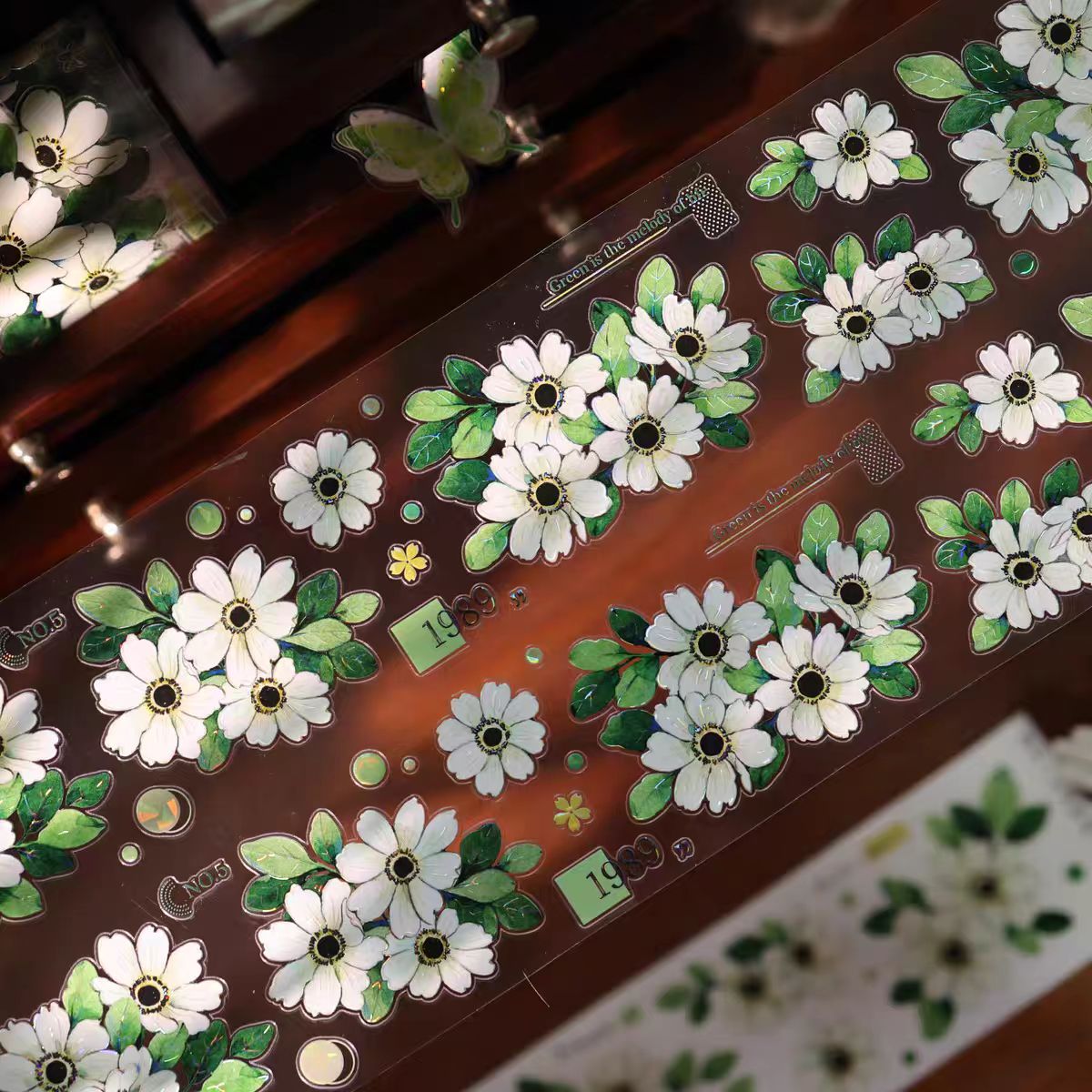 Floral Pattern Pre-cut Washi & PET Tape Set - Decorative Adhesive Tape for Journaling, Scrapbooking & Craft Projects