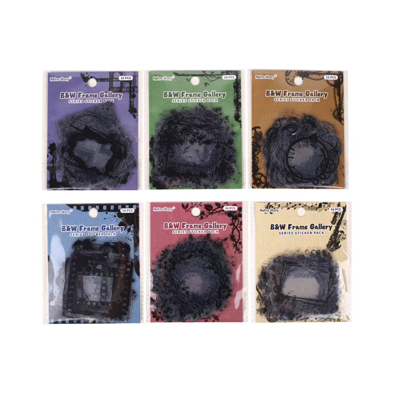 Journal PET sticker pack (16pcs/pack) Black and white picture frame